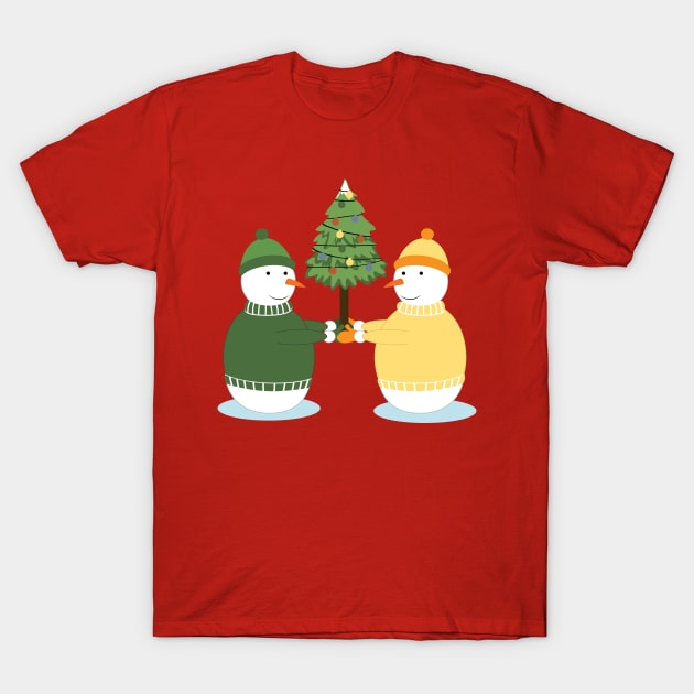 Cute snowmen and Christmas tree T-Shirt by grafart